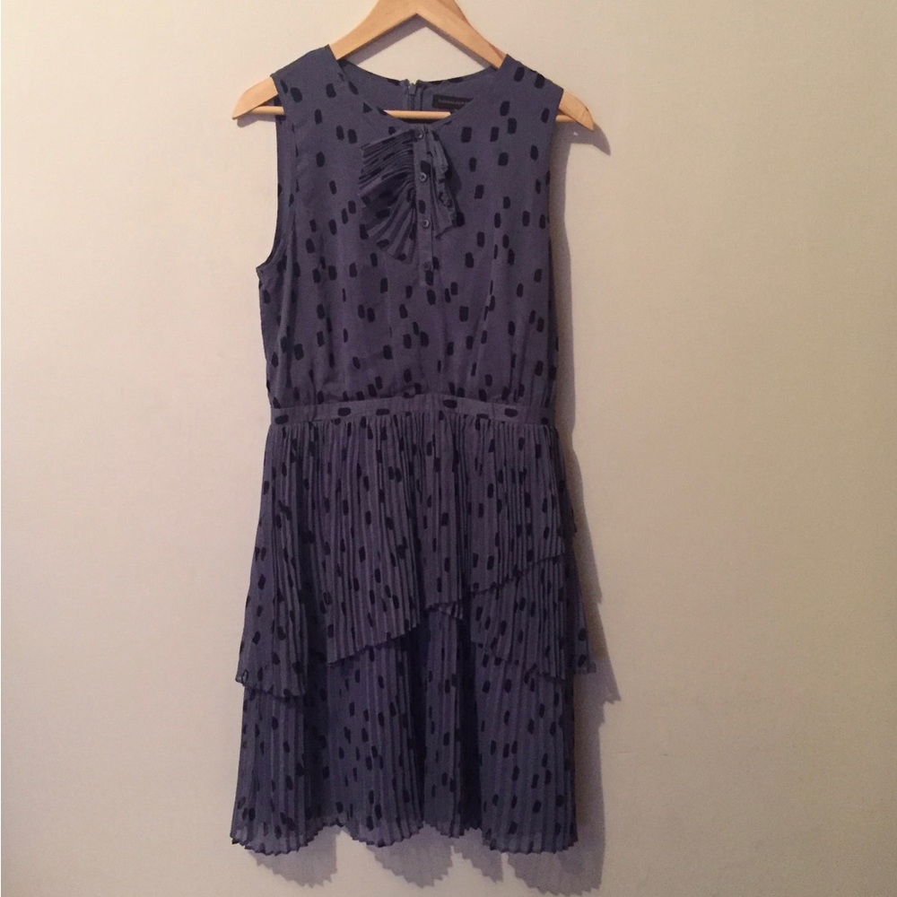 Banana Republic Pleated Polka Dot Blue Black Sleeveless Dress Size 8